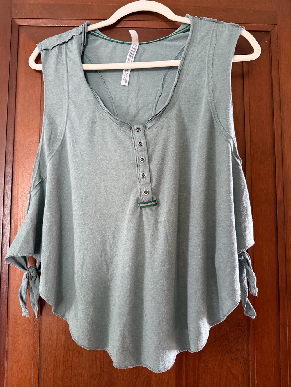 Free People movement Sleeveless Sage Green Henley Tie-Accent Women's Top